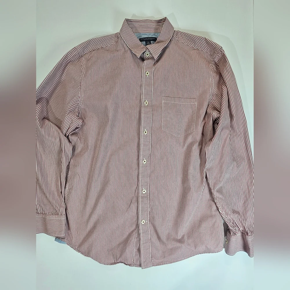Banana Republic Mens Dress Shirt M 15/15.5 Red White Stripe Soft Wash Preppy‎